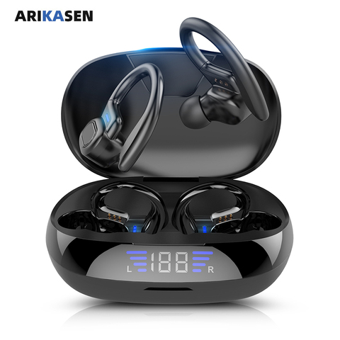 Arikasen Bluetooth earphones TWS Bluetooth 5.0 true wireless earbuds with earhook LED Charging case microphone Sport headphones ► Photo 1/6
