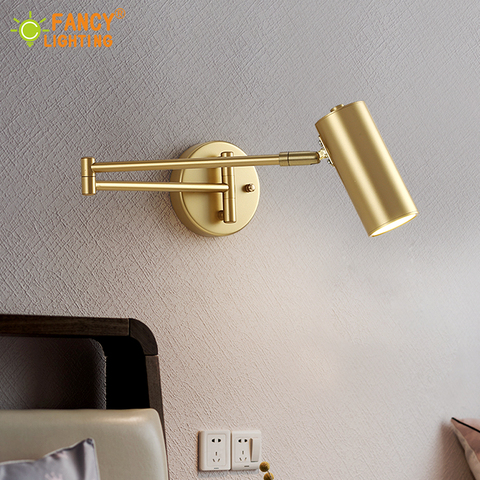 (E27 Bulb For Free) Led wall lamp Golden wall light fixture Adjustable Angle/ Length wall sconce bedroom/bathroom/mirror lamp ► Photo 1/6