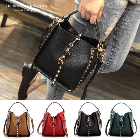 Genuine Leather Bags Women Rivet Crossbody Bags Women Causal Messenger Shoulder Bag Luxury Handbags Brands Designer Famous Bags ► Photo 1/6