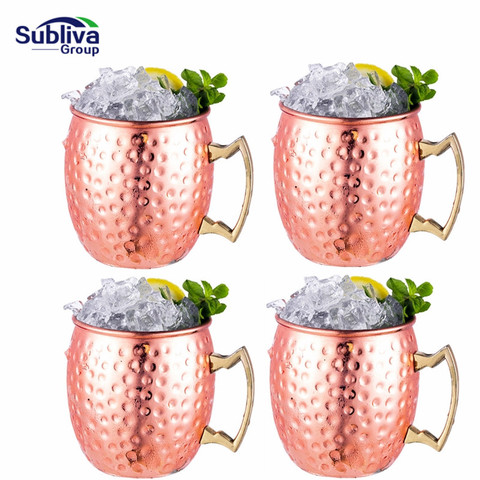 1/ 4 Pieces 550ml 18 Ounces Moscow Mule Mug Stainless Steel Hammered Copper Plated Beer Cup Coffee Cup Bar Drinkware ► Photo 1/6
