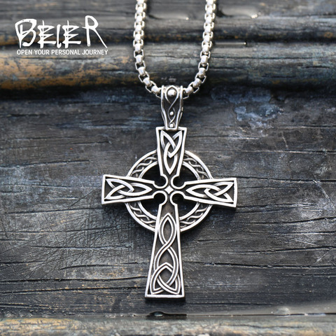 beier stainless steel Valknut Celtic cross pendant men fashion viking titanium steel jewelry  LP505 ► Photo 1/2