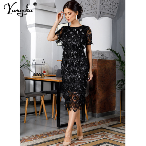 Sexy Black vintage maxi sequin summer dress women elegant club long party dresses bodycon office woman dress clothes vestidos HL ► Photo 1/6