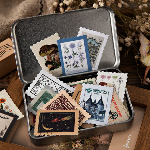 Vintage Stamp Collection Series Journal Decorative Stickers Scrapbooking Stick Label Diary Album Stationery Retro stamp Sticker ► Photo 1/5