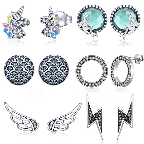WOSTU 100% 925 Sterling Silver Flower Unicorn Fairy Stud Earrings For Women Original Wedding Earrings Fashion Silver 925 Jewelry ► Photo 1/6