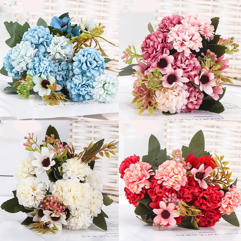 15 flower head silk hydrangea artificial flower   white wedding flowers small bouquet fake flower party DIY decoratio ► Photo 1/6