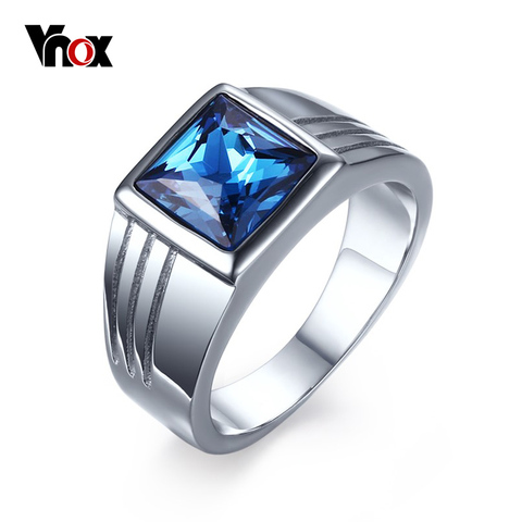 Vnox Blue CZ Zircon Engagement Band Ring for Men Silver-color Stainless Steel High Quality ► Photo 1/6