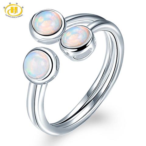 HUTANG Natural Opal Women's Ring, 925 Sterling Silver Engagement Open Rings, Gemstone Fine Jewelry 3 Stone Classic Design ► Photo 1/6