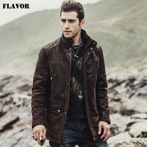 FLAVOR New 2017 Winter Men's Genuine Leather Jacket male Overcoat Pigskin warm Coat padding cotton Real Leather Jacket ► Photo 1/6