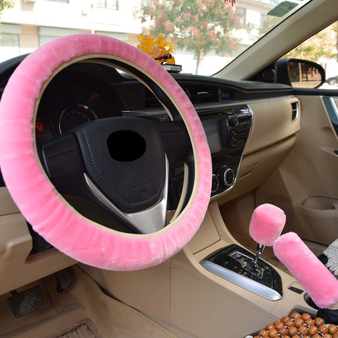 Car Steering Wheel Cover Plush Winter Universal Hand Brake Gear Position Gear Three-piece Fur Cover Car Interior Accessories ► Photo 1/6