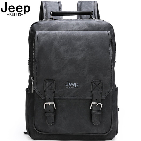 JEEP BULUO  Men Leather Backpacks Travel Multi Male Mochila Military camouflage style Men 15.6