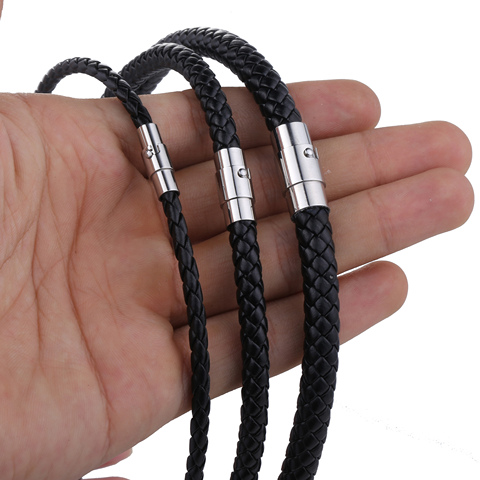 Classic Men's Women's Leather Choker Necklace Black Brown Braided Rope Chain Stainless Steel Clasp Wholesale Jewelry UNM09 ► Photo 1/6