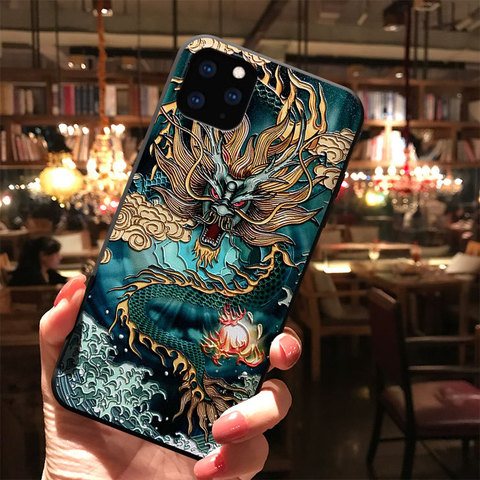 Japanese cloud crane Sea dragon embossed case For Iphone 11 PRO MAX XS MAX XR X cover For 6 6s 7 8 Plus soft case Mount Fuji ► Photo 1/6