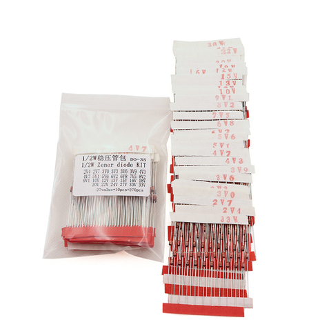 (2V4 to 33V) 270 Pcs 27 Values 1/2W 0.5W Zener Diode Assorted kit Assortment Set New ► Photo 1/6