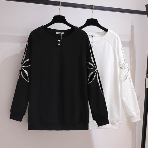 Plus Size Autumn Women's Loose Cotton Pullover Sweatshirt Bust 149cm 5XL 6XL 7XL 8XL 9XL Sequined Long Sleeve Sweatshirt Women ► Photo 1/6