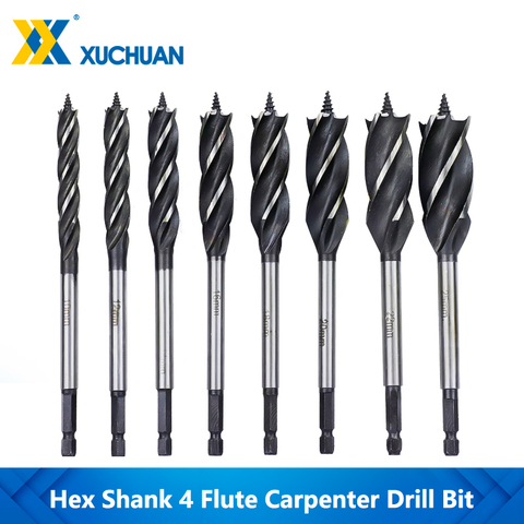 Carpenter Drill Bit Hex Shank Wood Milling Cutter 4 Flute Auger Drill Bit 10-25mm Woodworking Twist Drill Bits Wood Hole Opener ► Photo 1/6