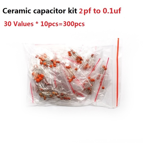 30 Values*10pcs=300pcs Ceramic capacitor kit 2pf to 0.1uf 50V Assorted kit set Assortment pack 22PF 30PF 220PF 103 104 100PF 472 ► Photo 1/1