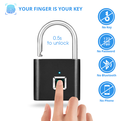 Fingerprint Lock Smart Padlock Thumbprint Door Padlocks Portable Anti-Theft Fingerprint Lock for Bag Drawer Suitcase ► Photo 1/6