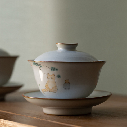 LUWU ceramic gaiwan cute cat porcelain tureen 160ml ► Photo 1/1