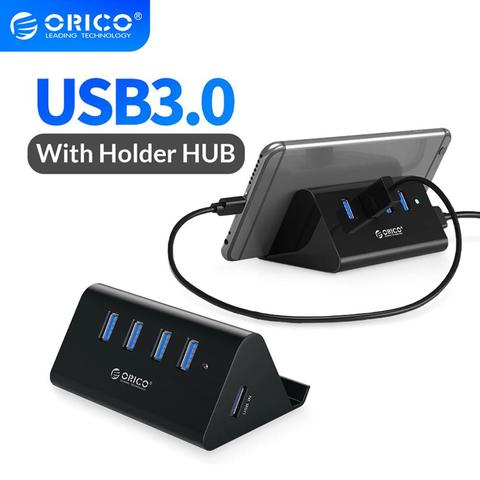 ORICO 5Gbps High Speed Mini 4 ports USB3.0 HUB Splitter for Desktop Laptop with Stand Holder for Phone Tablet PC - Black / White ► Photo 1/6
