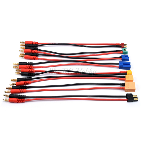 MPX TRX XT30 XT60 XT90 EC3 EC5 T Plug Charge Lead to 4.0mm Banana Plugs Charge Cable Silicone Wire 14AWG 20cm For Lipo Battery ► Photo 1/6