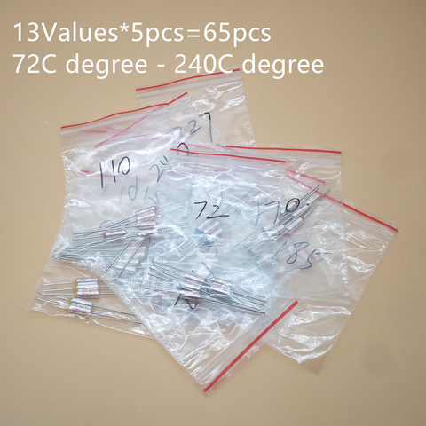 13 Values=65pcs assortment kit Thermal Fuse 10A 250V Thermal Cutoffs 72C degree - 240C degree Temperature fuse ► Photo 1/3