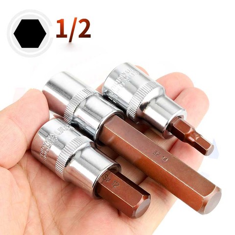 1PC 1/2‘ Drive Hex Bit Sockets H4 H5 H6 H7 H8 H9 H10 H12 H14 H19 Metric Screwdriver Bit Sockets Hand Tool Socket Joint Hexagonal ► Photo 1/6