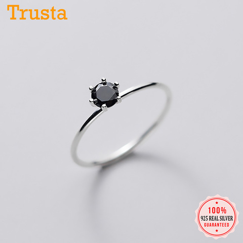 Trustdavis Genuine 925 Sterling Silver Fashion Sweet INS Black CZ Finger Ring For Women Wedding Party Fine S925 Jewelry DA1380 ► Photo 1/6