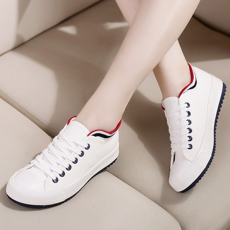 Womens Shoes Flat Canvas Sneakers Casual Lace Up High Top Korean Athletic Shoes 