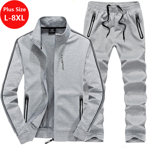 2 Pieces Sets Tracksuit Men Plus Size L-7XL 8XL Cotton Striped  Men's Sets Sports Suit Male Zipper Hoodie+Pants Sportswear Boy ► Photo 1/5