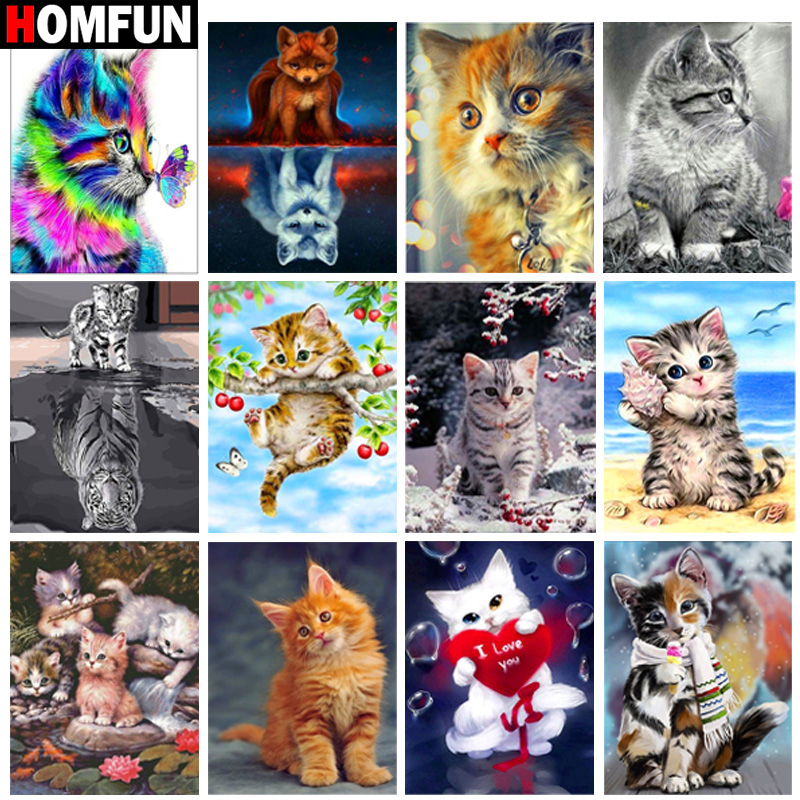 HOMFUN Full Square/Round Drill 5D DIY Diamond Painting  Cat Butterfly  3D  Diamond Embroidery Cross Stitch Home Decor Gift