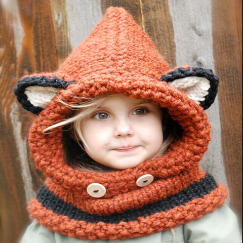 Winter Kids Fox Ears Handmade Beanie Hat Scarf Sets for 1~10 Year Old Children Girls Scarves Free Shipping ► Photo 1/5