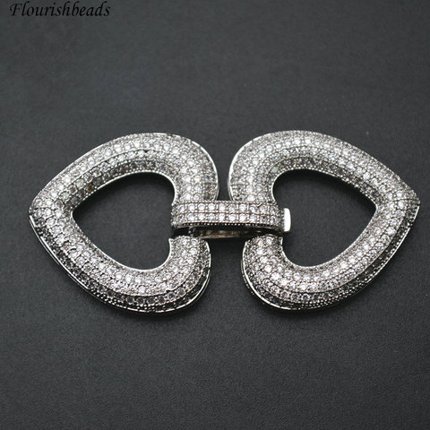 24x48mm Paved CZ Beads Double Heart Shape Necklace Clasps Fashion Jewelry Accessories 5pc per Lot ► Photo 1/6