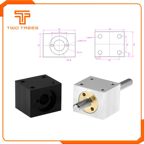 T8 Screw Nut Conversion Seat 3D Printers Parts T8 Trapezoidal Nuts Lead Screw Housing Mounting Bracket Aluminum Block ► Photo 1/4