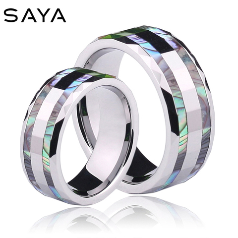 Couple Tungsten Rings, 8mm Width, Inlay Colorful Shell Shape for Wedding, Engagement, Free Shipping,  Customized ► Photo 1/6