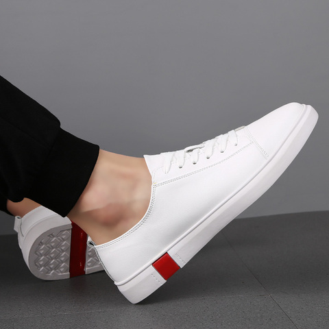 New Fashion Men Genuine Leather Casual Shoes Lightweight Breathable Flats Shoes Luxury Brand Men's White Walking Sneakers ► Photo 1/6