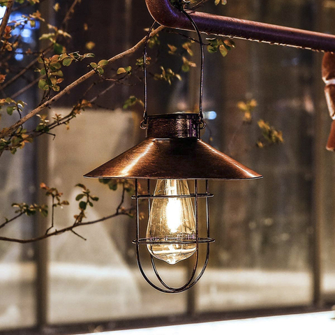 Solar Lantern Lamp Outdoor Hanging Waterproof Vintage Metal Solar Garden Lights with Tungsten Bulb Decorative for Patio Backyard ► Photo 1/6
