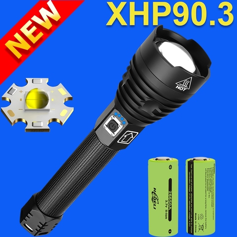 600000LM XHP90.3 Led Flashlight Torch Powerful Tactical Flashlight USB XHP90 Rechargeable Flash Light 18650 Cree Xhp70 Led Torch ► Photo 1/6