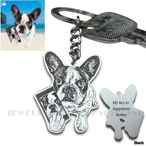 Customized Pet Keychain Photo personalized Jewelry 925 Sterling Silver Memory Keepsake Engrave Dog Cat Name Tag Portrait ► Photo 1/6