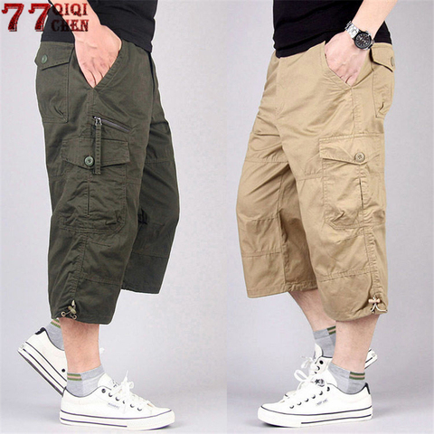 Long Length Cargo Shorts Men Summer Multi-Pocket Casual Cotton Elastic Capri Pants Men Military Tactical Short Hot Breeches  5XL ► Photo 1/6