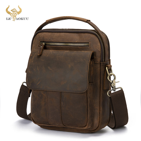 2022 Crazy Horse Leather Male Casual Shoulder Messenger bag Travel Fashion Cross-body Bag 10