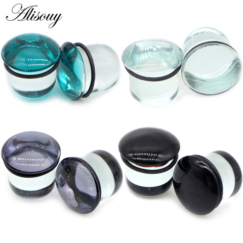 Alisouy 2pc 6-25mm Glass Ear Expander Stretcher Ear Saddle Plugs Single Flared Tunnel Gauge Helix Earrings Body Piercing Jewelry ► Photo 1/6