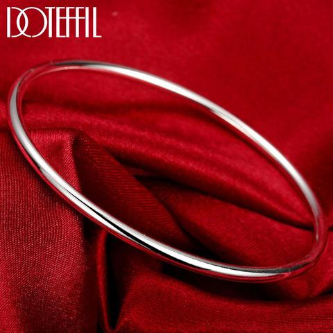 DOTEFFIL 925 Sterling Solid Silver Bracelet Fashion Personality Simple Smooth Bangles For Women Wedding Engagement Jewelry ► Photo 1/6
