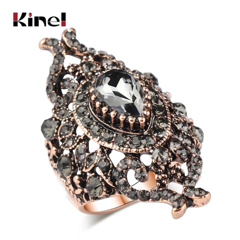 Kinel Unique Gray Crystal Ring For Women Antique Gold Color Vintage Jewelry Party Accessories Luxury Gifts 2022 New ► Photo 1/6