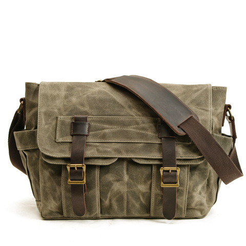 Classic Tooling Shoulder Shoulder Bag Canvas Bag Vintage Waterproof Locomotive Side Convex Motorcycle Side Cladding Commuter Bag ► Photo 1/6