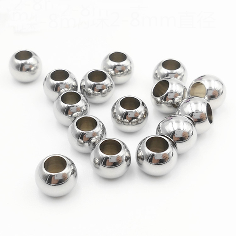 1Pack/lot Stainless Steel Round Ball Beads 2 3 4 5 6 8mm big Hole European Spacer Charm Beads for Bracelet DIY Jewelry Making ► Photo 1/5
