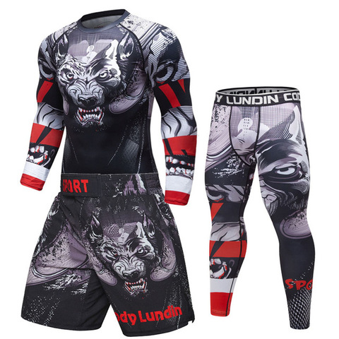 Men Sport MMA Rashguard Jiu Jitsu Jerseys+Pants Fitness T shirt UCF BJJ Boxing Set Gym Rash Guard MMA Fightwear Sportsuit Boxeo ► Photo 1/6