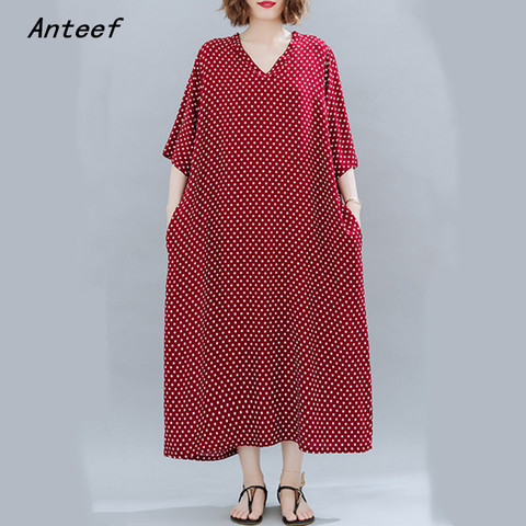 cotton satin plus size vintage Polka Dot women casual loose long summer dress elegant clothes 2022 ladies dresses sundress ► Photo 1/6