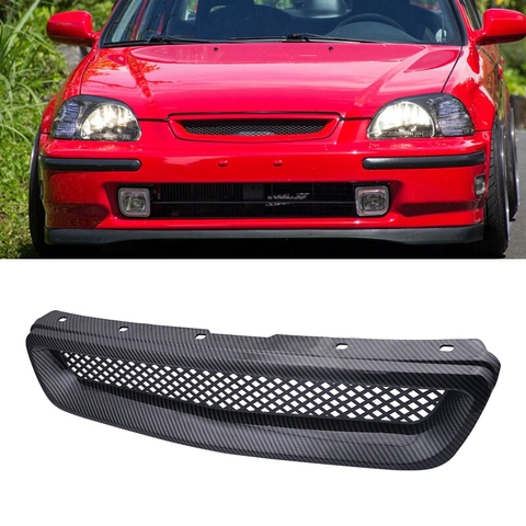 Car Carbon Fiber Mesh ABS Front Hood Grille Grill for 96-98 Honda Civic EJ/EK JDM Type R ► Photo 1/6