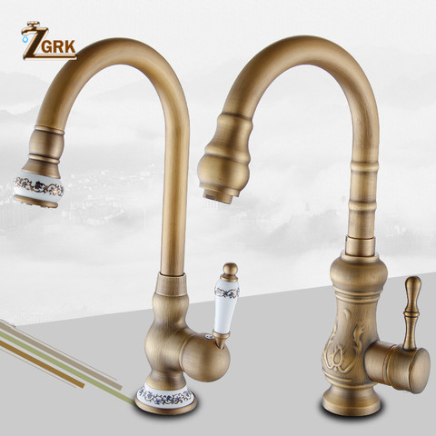 Kitchen Faucets Antique Color Cozinha Faucet Brass Swivel Spout Kitchen Faucet Single Handle Vessel Sink Mixer Tap ► Photo 1/6