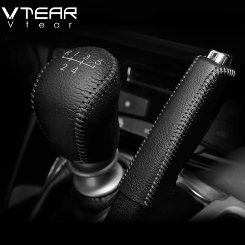 Vtear For Hyundai Solaris Gear Shift Collars leather Handbrake Grips Interior car-Styling Hand-stitched cover accessories 2017 ► Photo 1/6